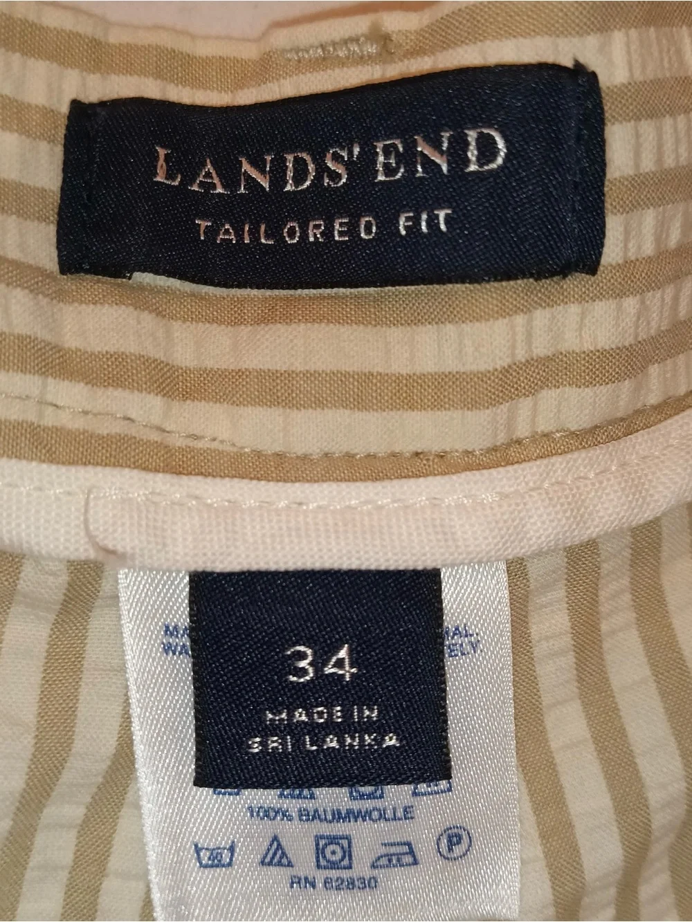 NWT Lands’ End Men's Cream khaki seersucker pants Textured trousers